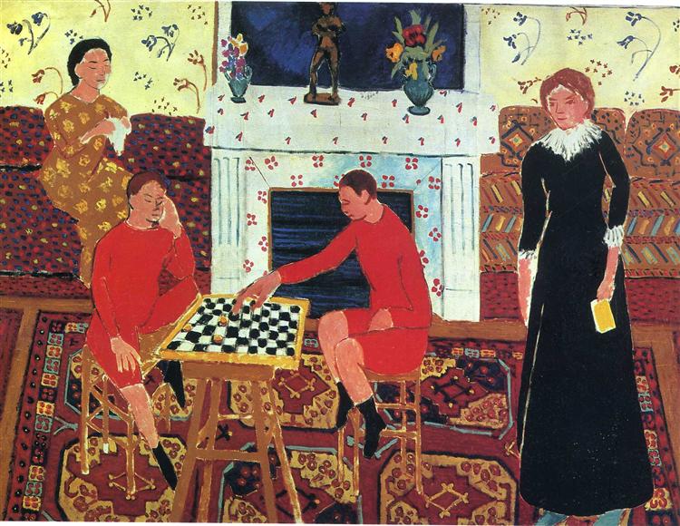 Matisse painting of family by the fireplace